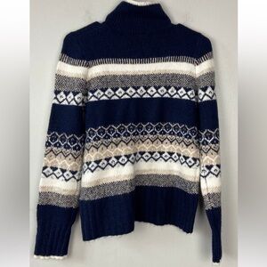 Max Studio Fair Isle Turtle Neck Pullover Navy Winter Long Sleeve XS NWT